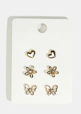 3-Pair Summer Stud Earrings