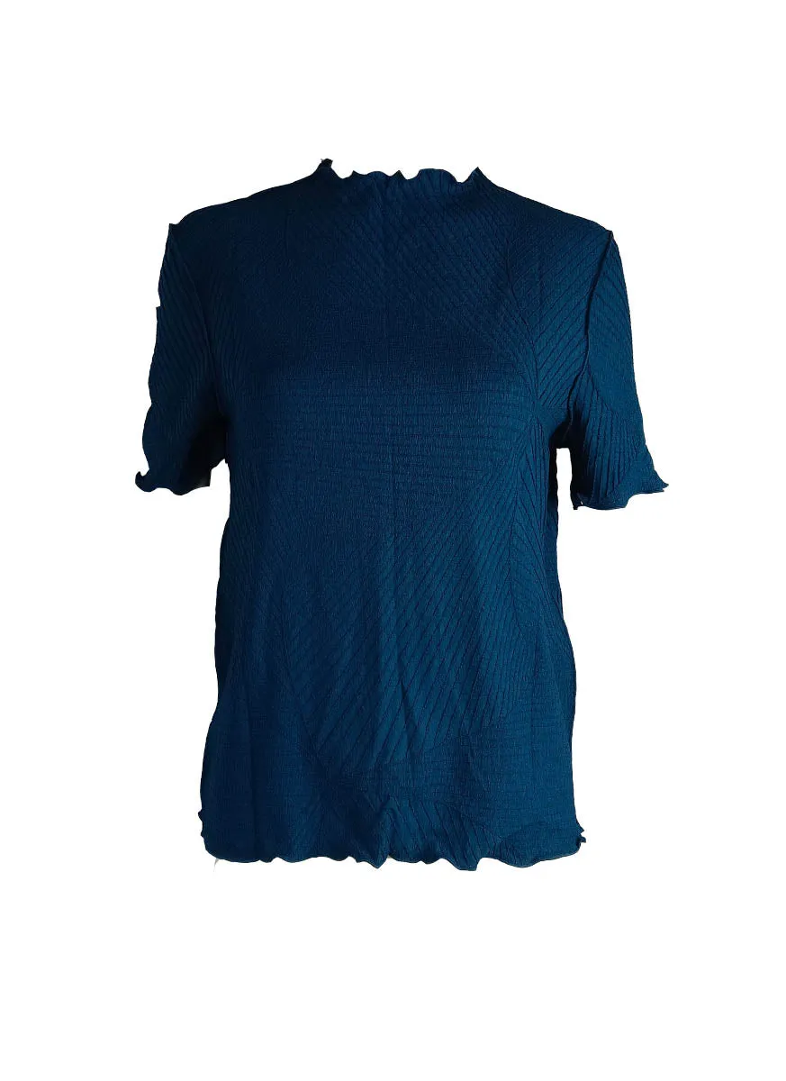 3240032 Texture Pleated Top *Turquoise