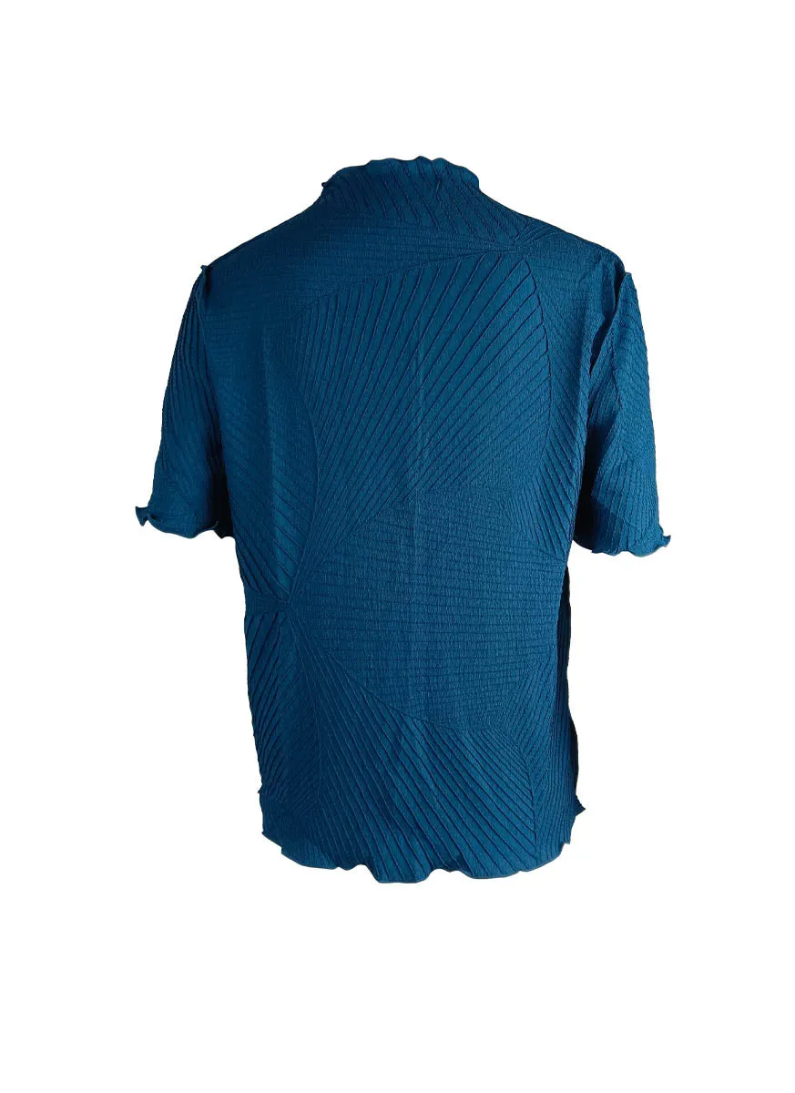 3240032 Texture Pleated Top *Turquoise