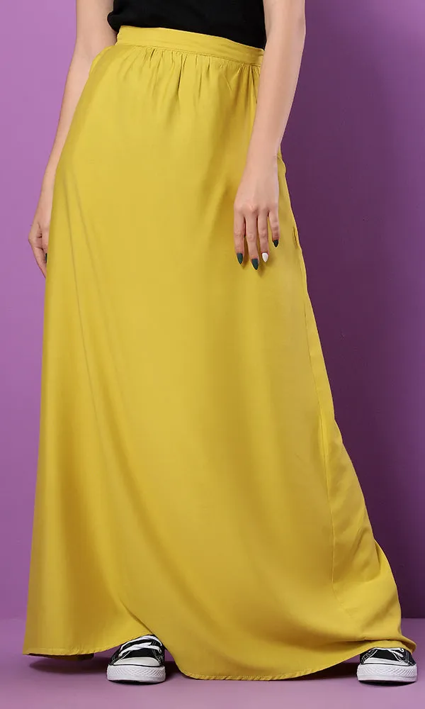 34556 Zipped Back Basic Goldenrod Maxi Skirt