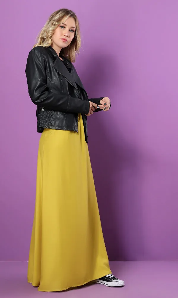 34556 Zipped Back Basic Goldenrod Maxi Skirt