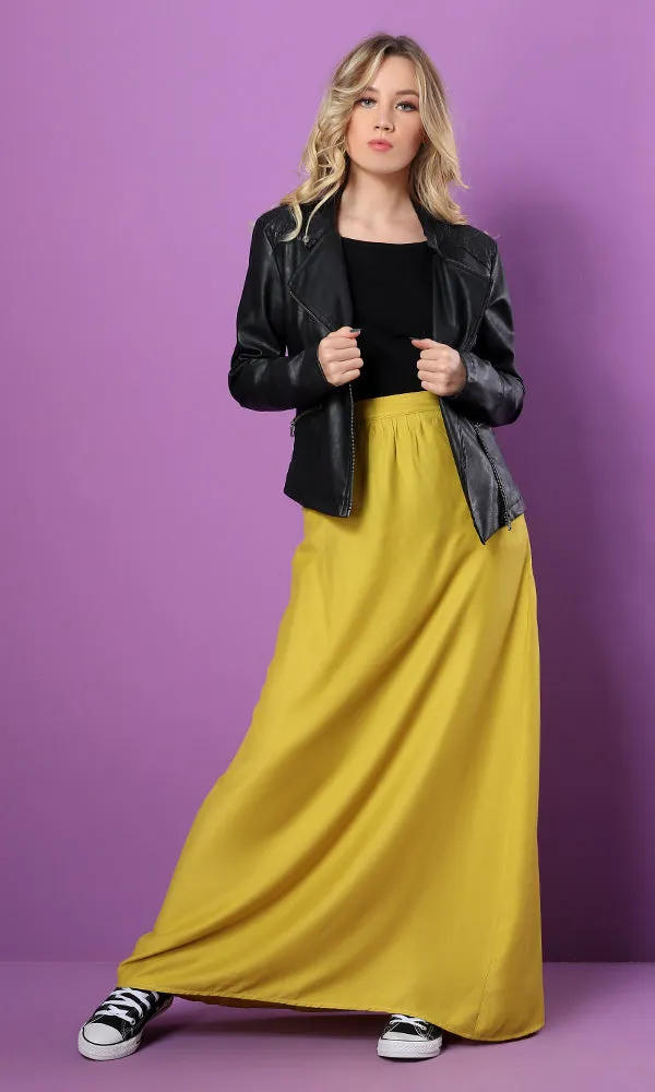 34556 Zipped Back Basic Goldenrod Maxi Skirt