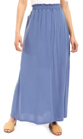 57313 Elastic Waist Slip On Fluffy Maxi Skirt - Steel Blue