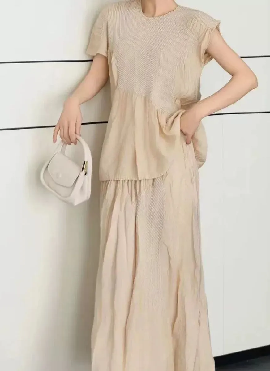 6240030 Irregular Pleated Top *Beige *Backorder