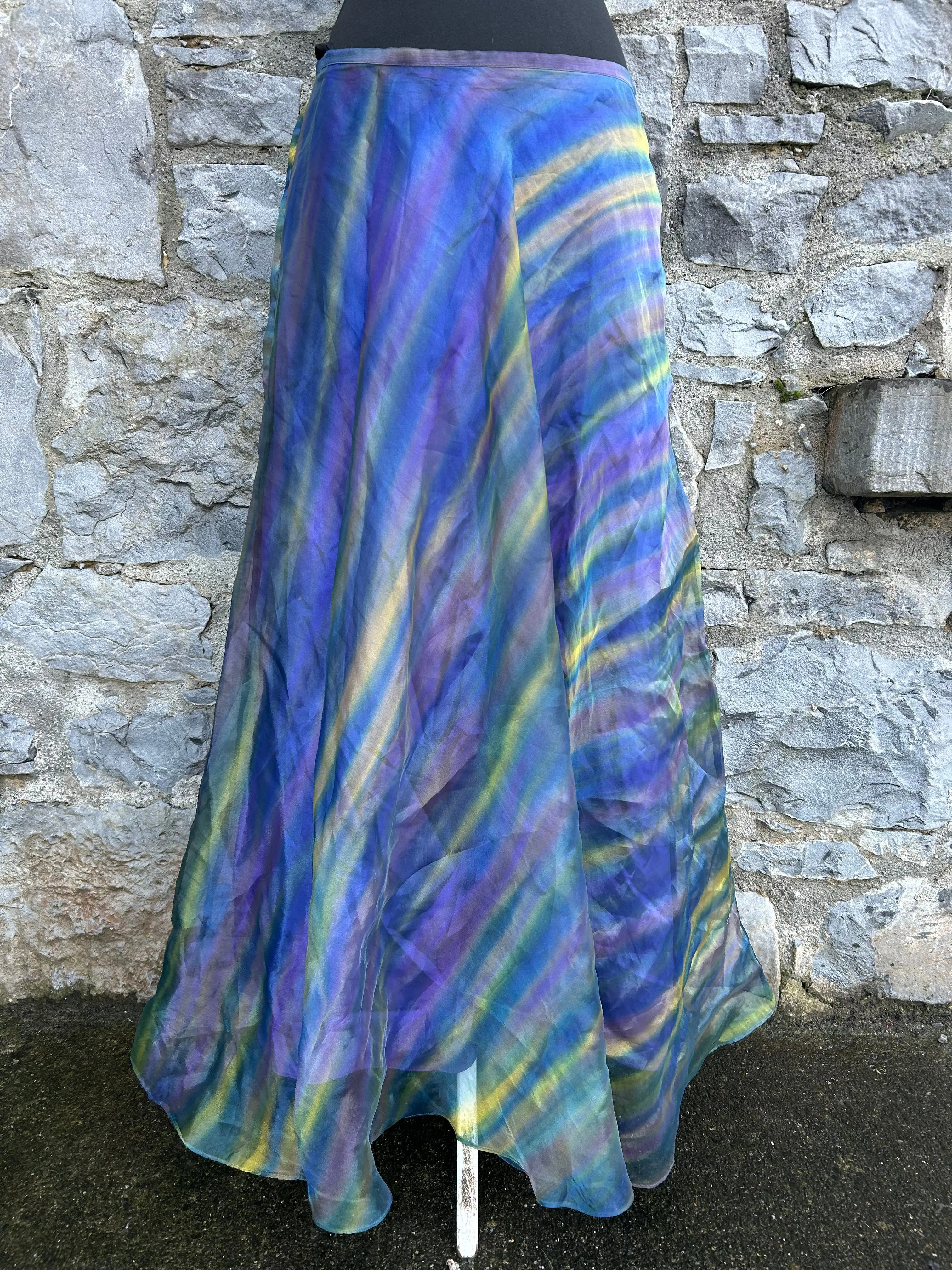 80s blue stripy maxi skirt uk 12-14