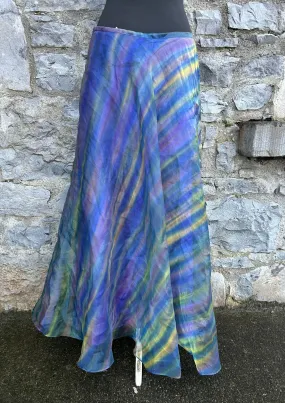 80s blue stripy maxi skirt uk 12-14