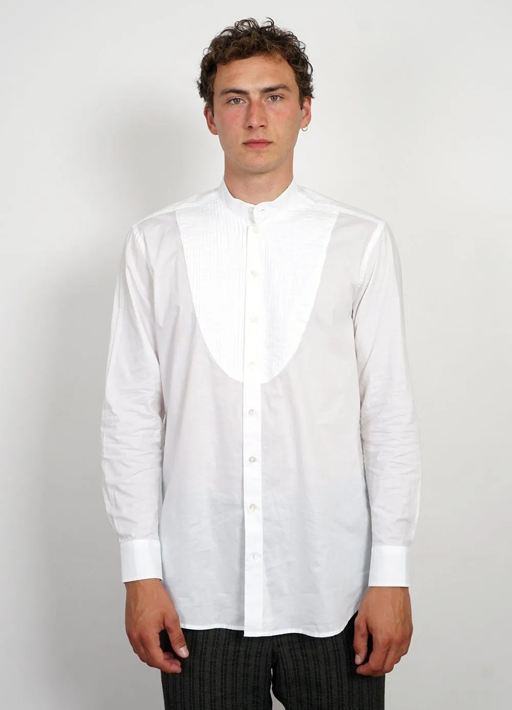 BASSE | Pleated Bib Shirt | White