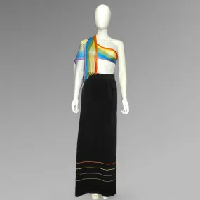 Black Corduroy Maxi Skirt Primary Color Satin Stripes