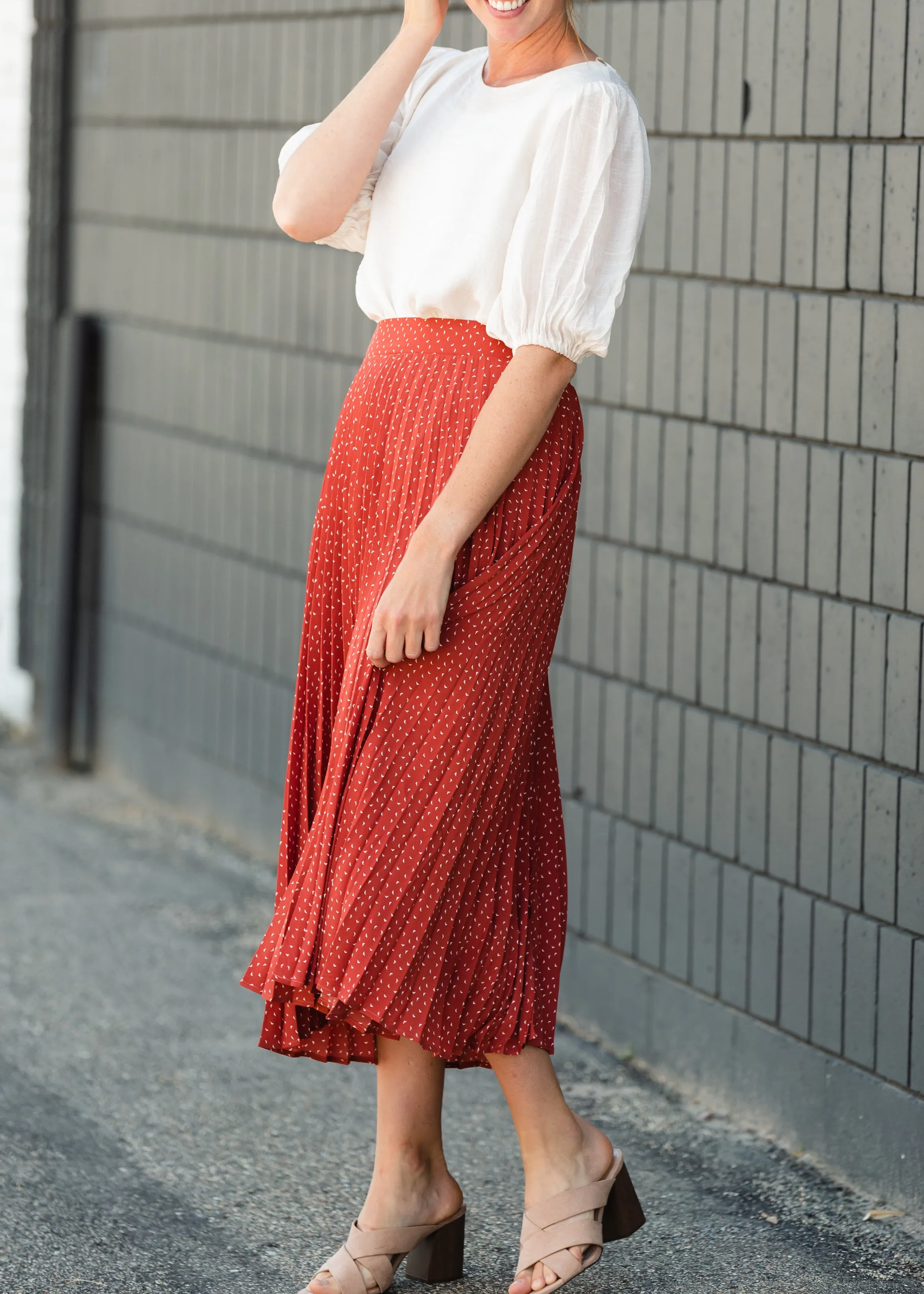 Brick Pleated Abstract Midi Skirt - FINAL SALE