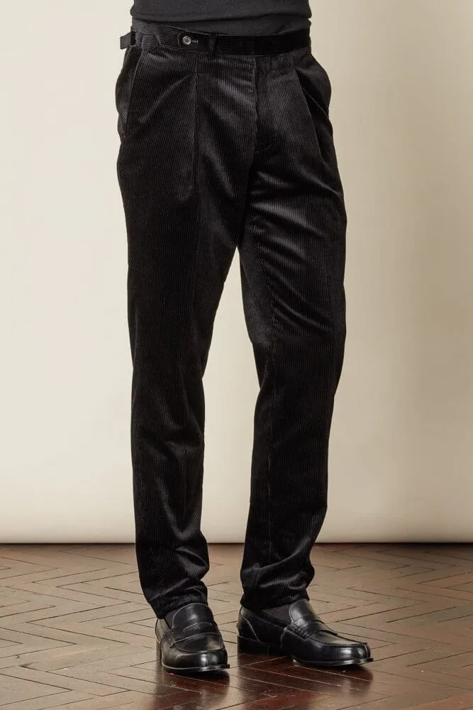 Como Trouser (Pleated) - Black Jumbo Corduroy