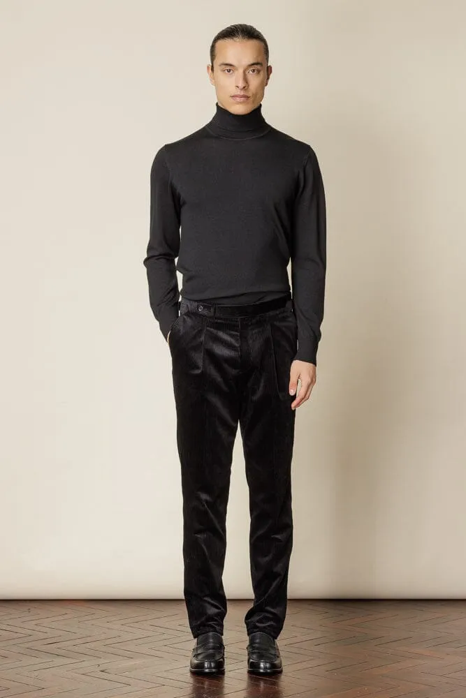 Como Trouser (Pleated) - Black Jumbo Corduroy