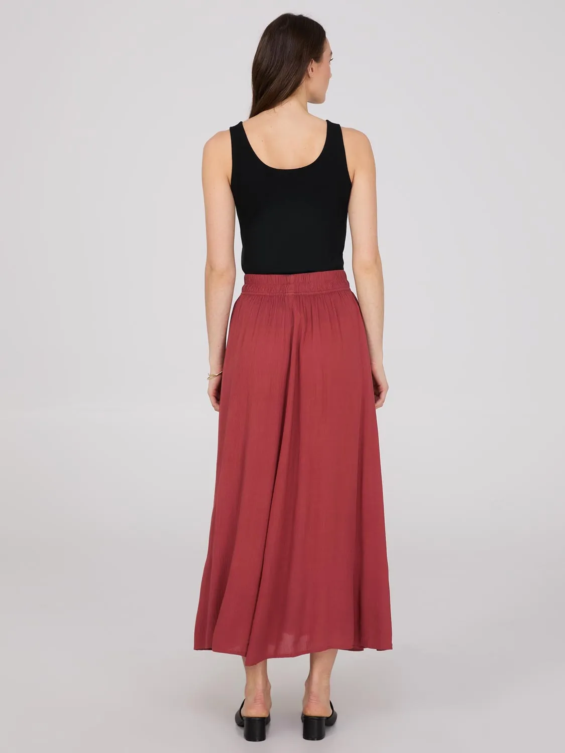 Crinkle Maxi Skirt With Front Slit