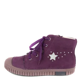 D.D. Step Big Kid Girl High-Top Shoes Purple With Silver Star Decor - Supportive Leather From Europe Kids Orthopedic