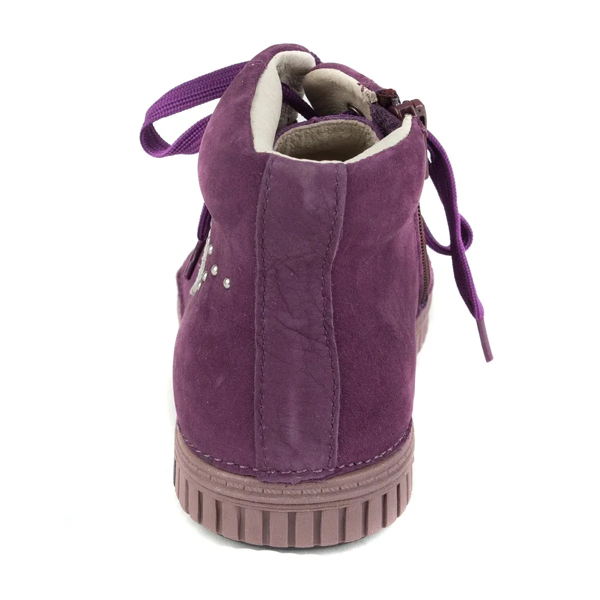 D.D. Step Big Kid Girl High-Top Shoes Purple With Silver Star Decor - Supportive Leather From Europe Kids Orthopedic