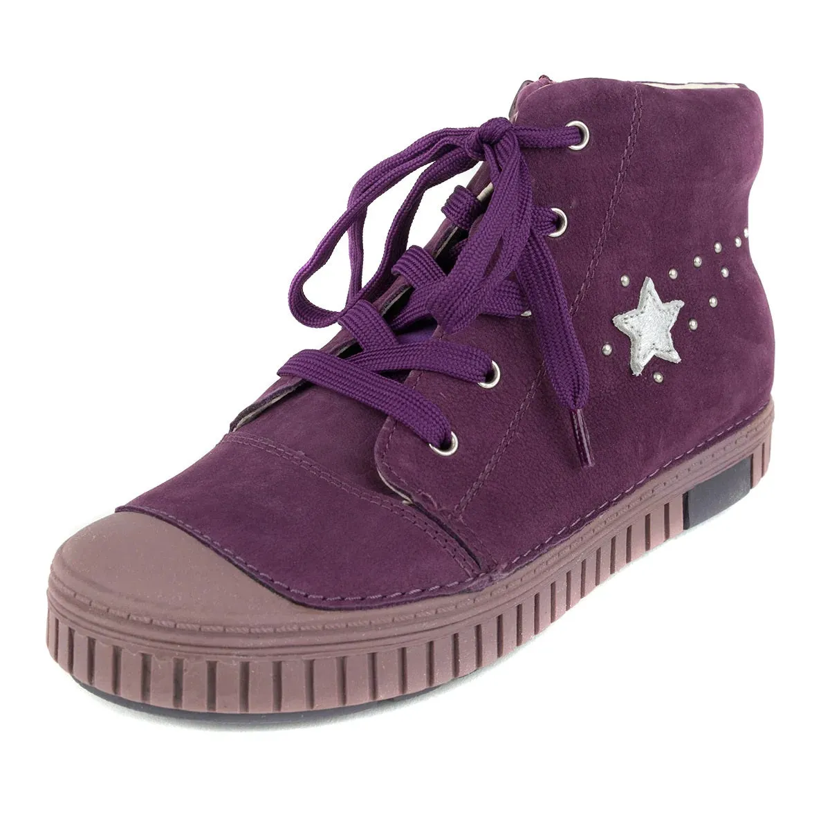 D.D. Step Big Kid Girl High-Top Shoes Purple With Silver Star Decor - Supportive Leather From Europe Kids Orthopedic