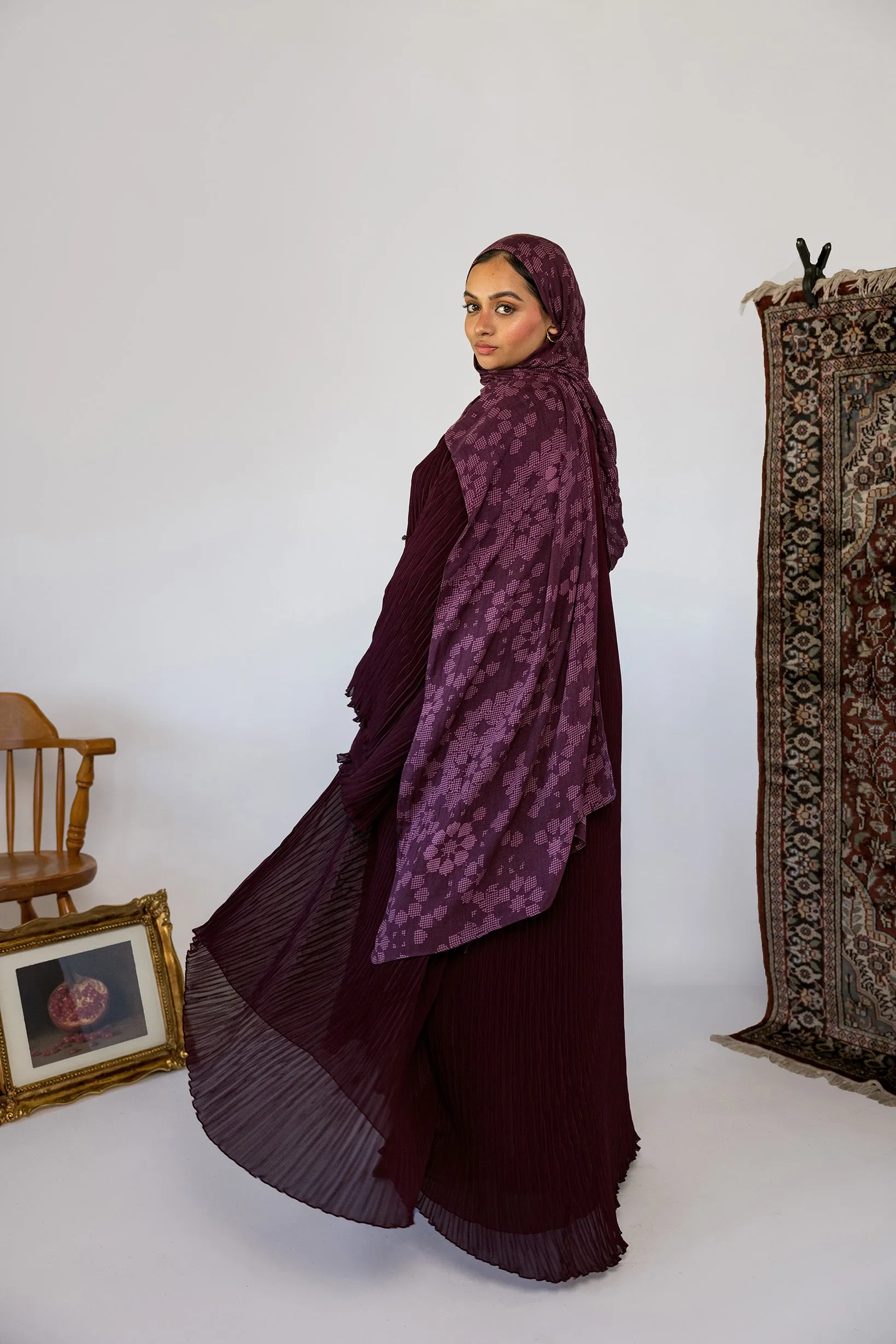 deep berry pleated abaya