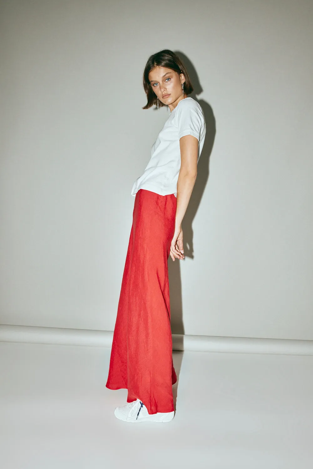 Ena Linen Bias Cut Maxi Skirt Chilli