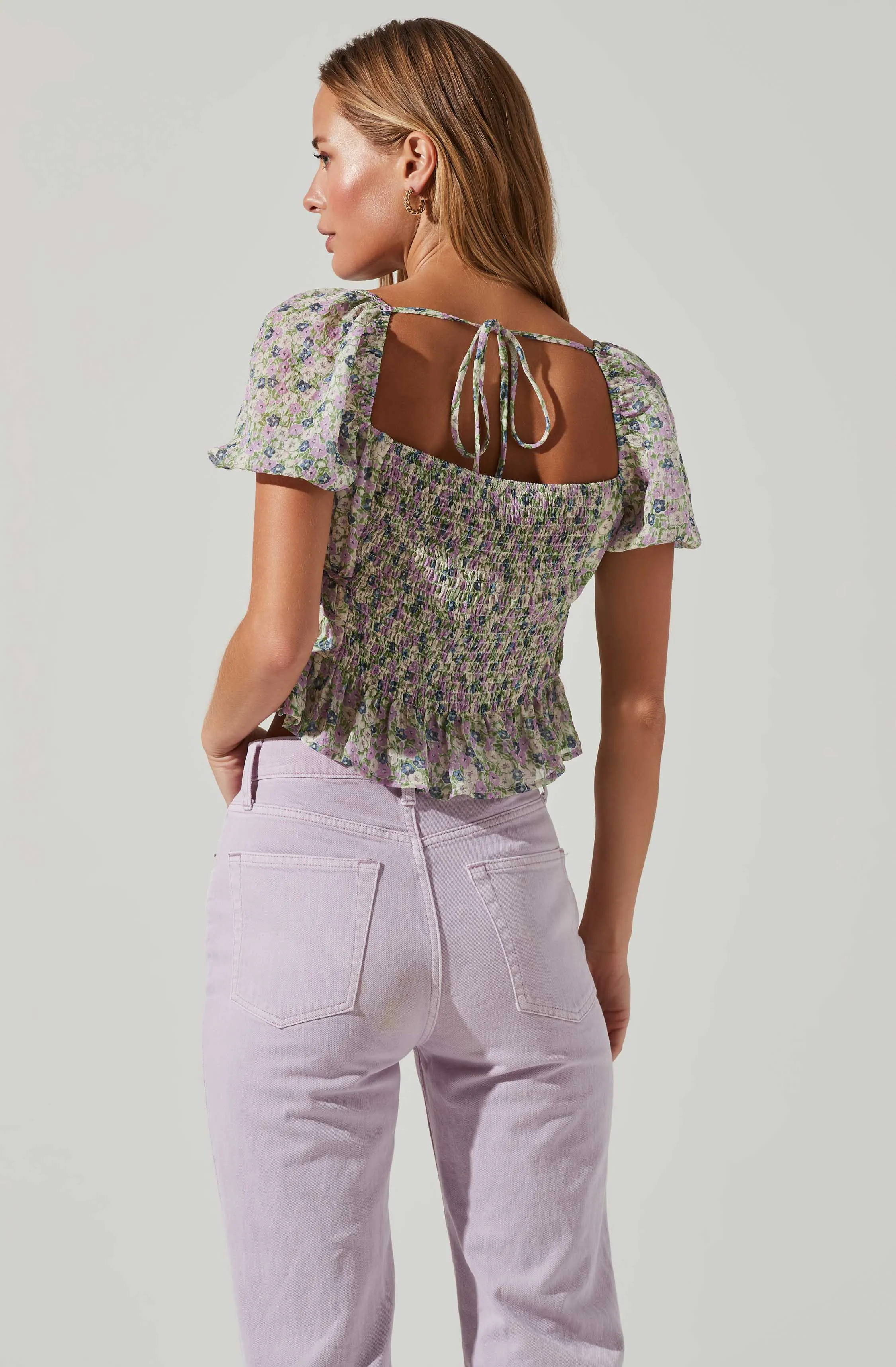 Leigh Floral Pleated Puff Sleeve Top