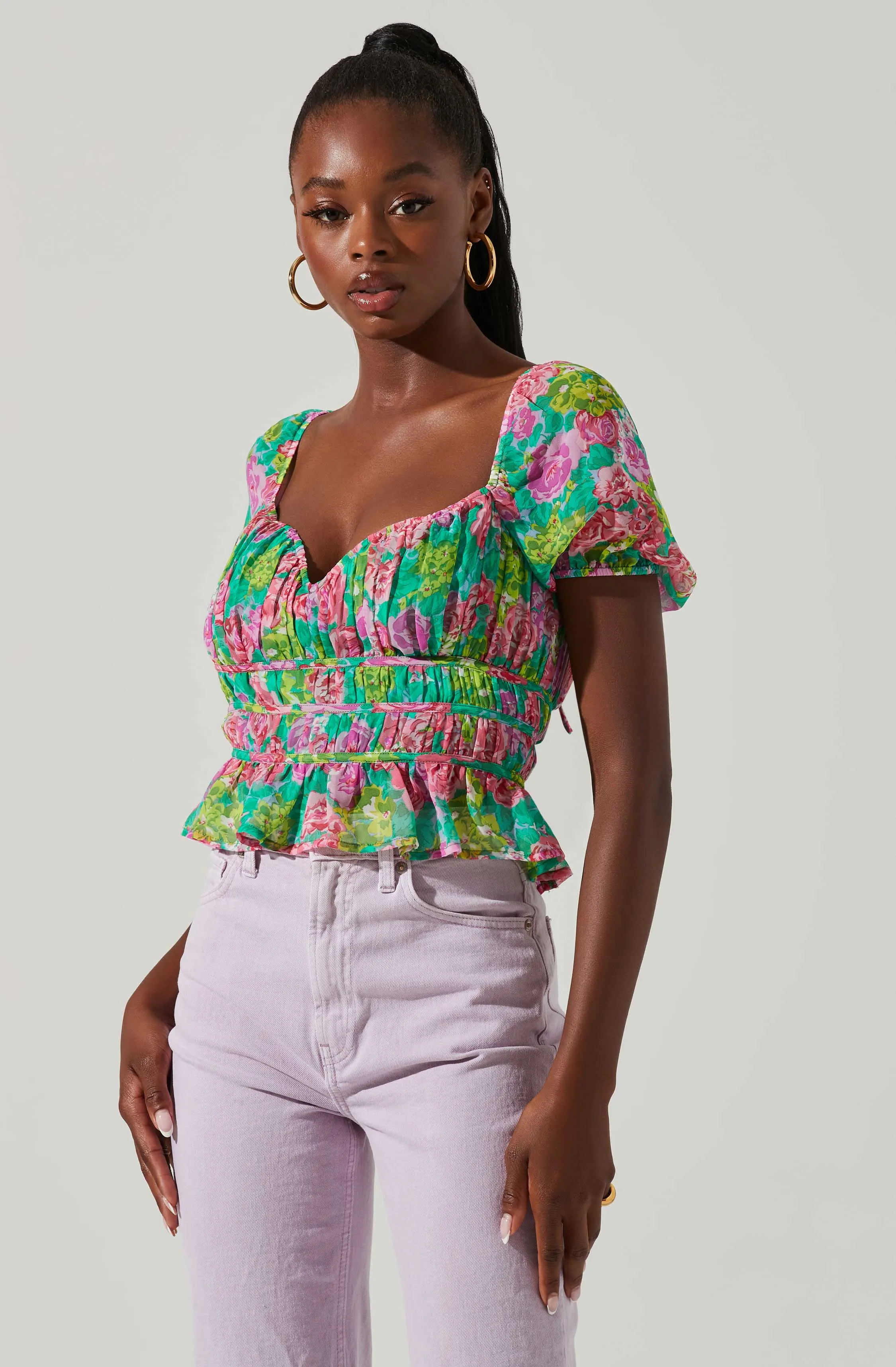 Leigh Floral Pleated Puff Sleeve Top