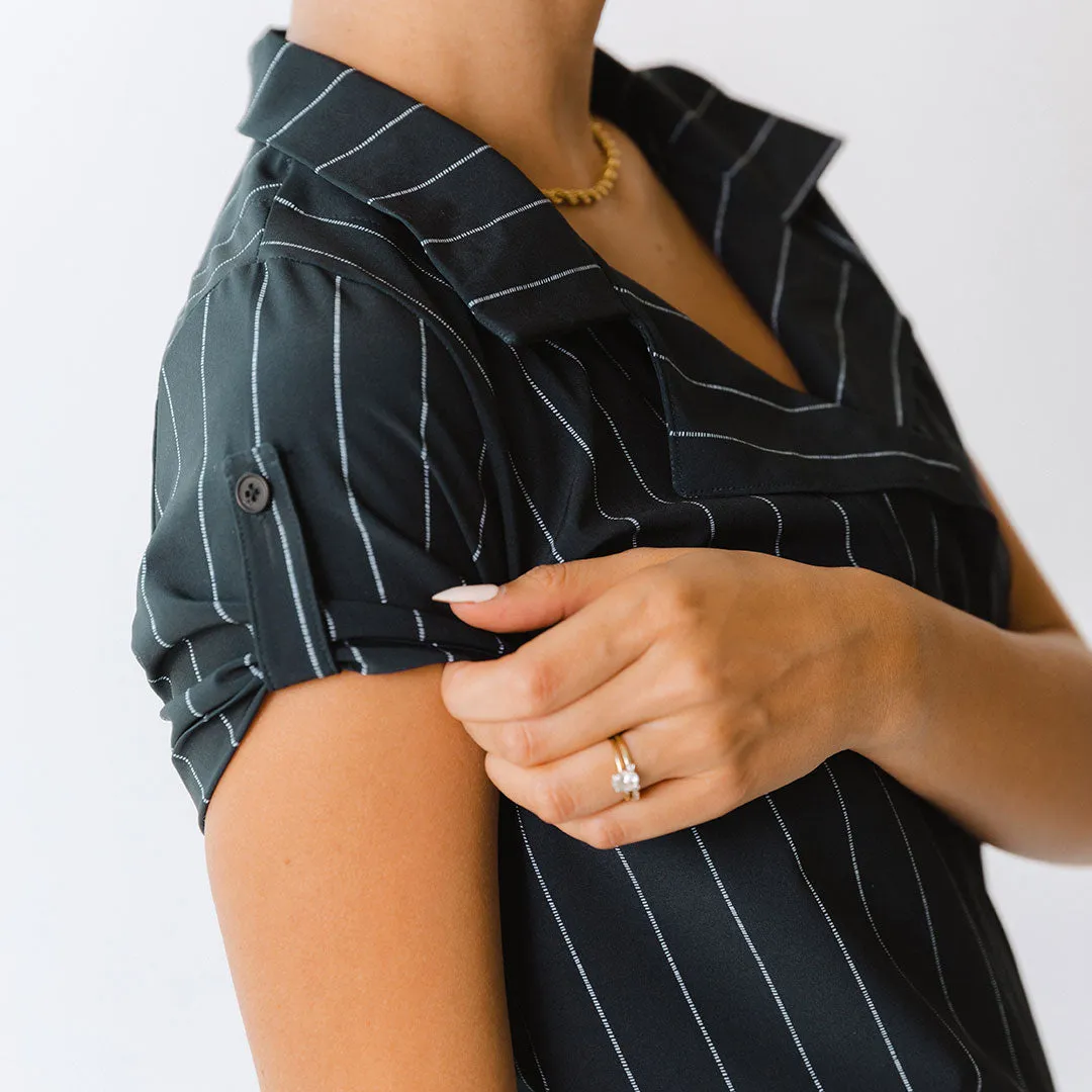 Navy Pinstripe Collar Jumpsuit