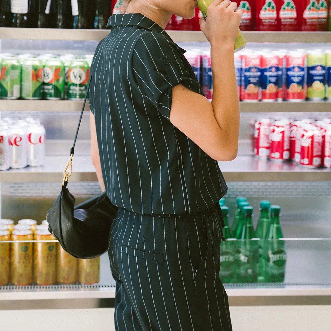 Navy Pinstripe Collar Jumpsuit