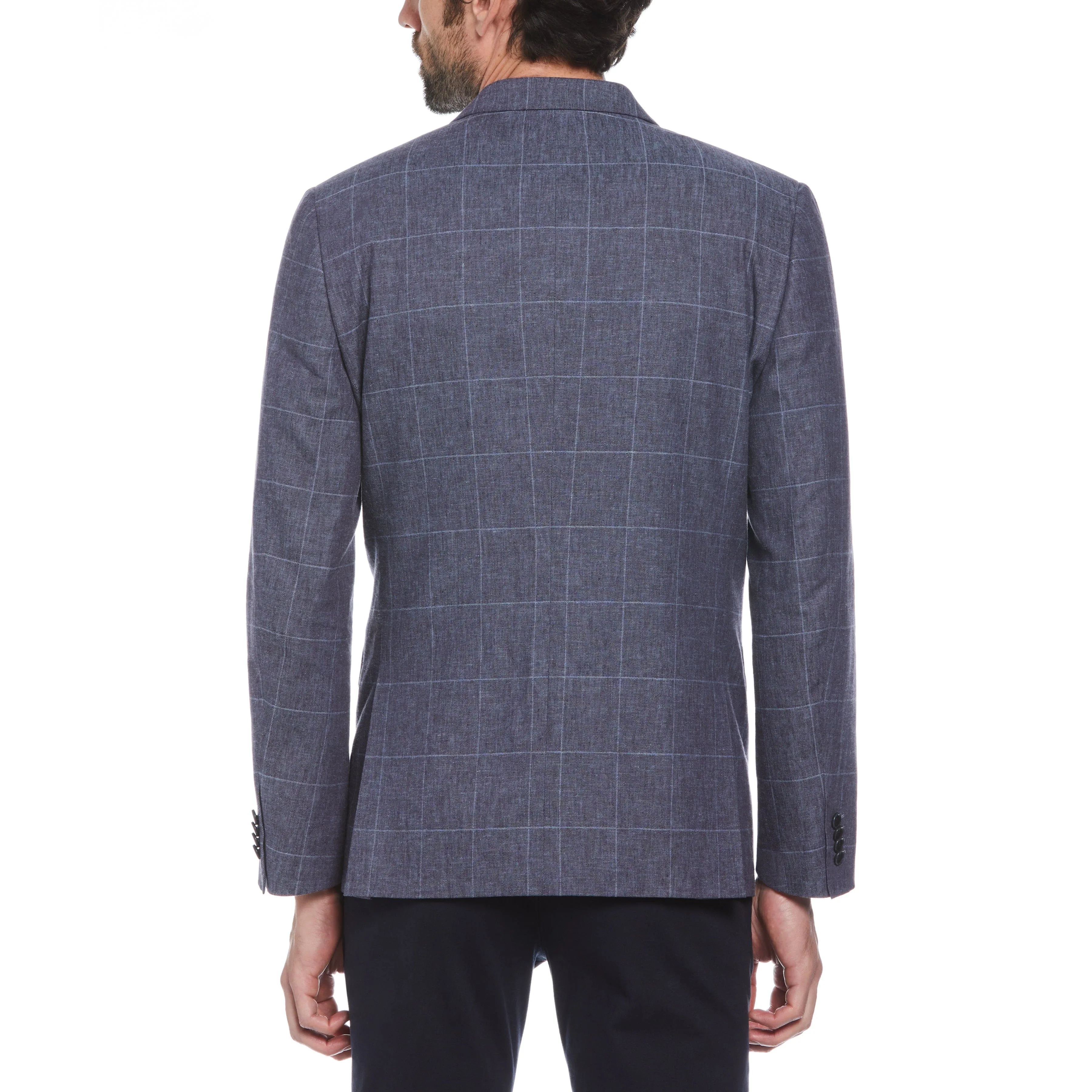 Navy Windowpane Plaid Linen Blend Blazer