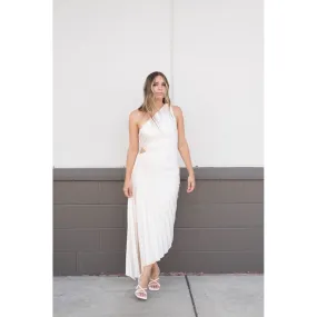 Olympia Asymmetrical Pleated Maxi Dress