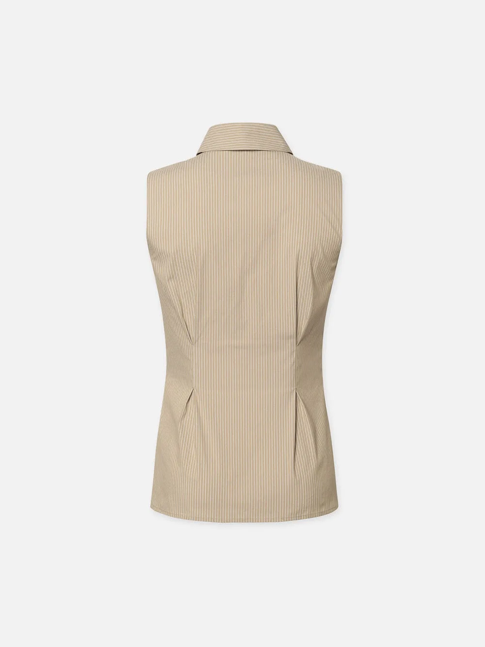 Pleated Sleeveless Shirt -- Khaki Multi