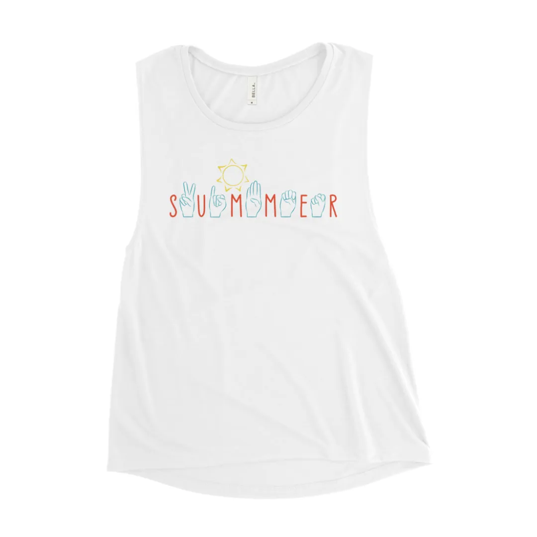 SUMMER VIBES Flowy Scoop Muscle Tank