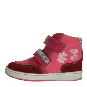 Szamos Kid Girl High-Top Shoes Pink With Red Details And Butterfly Flower Decor - Made In Europe