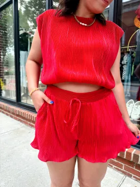 Trina Pleated Red Shorts