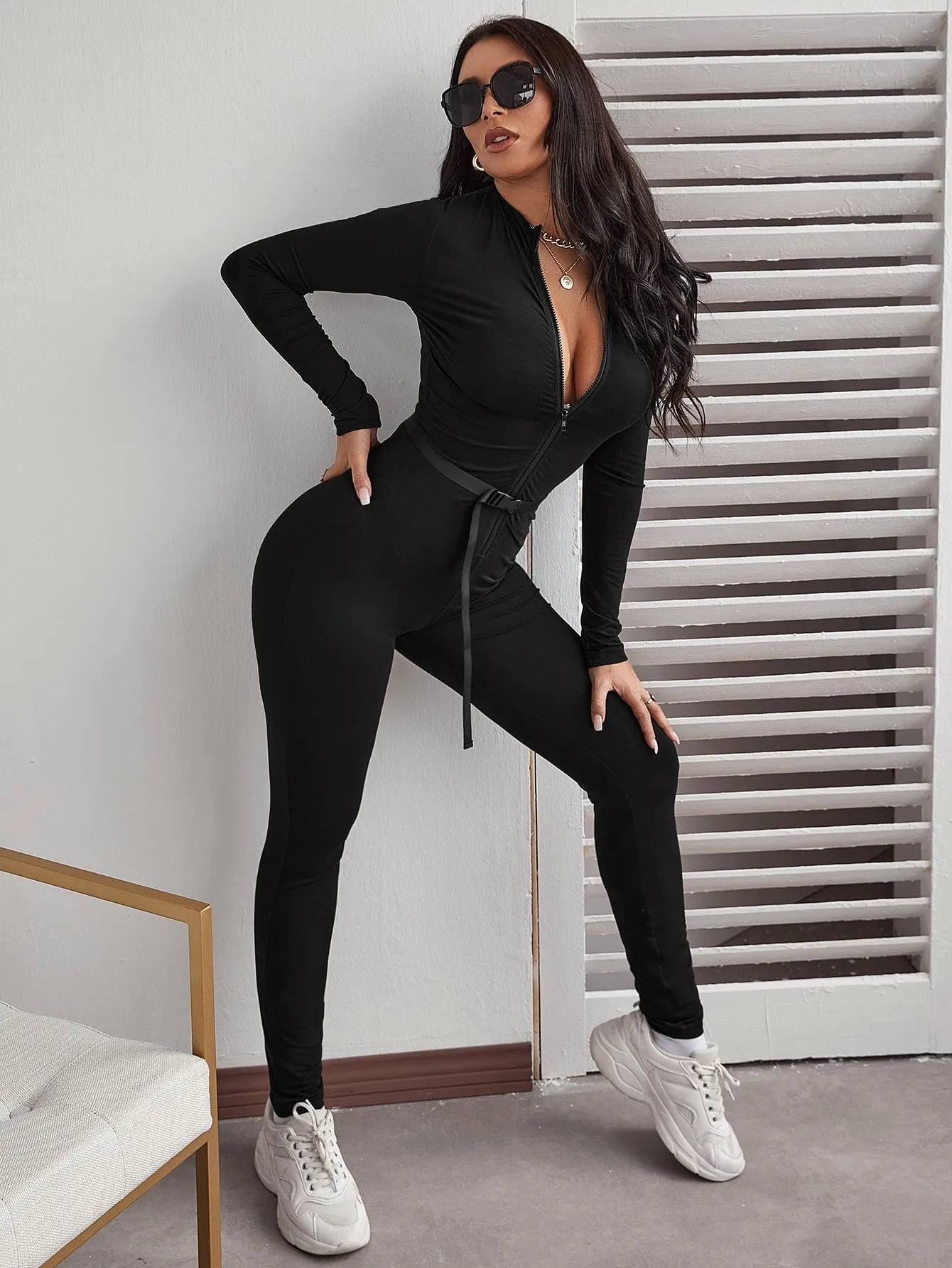 Zip Up Belted Jumpsuit